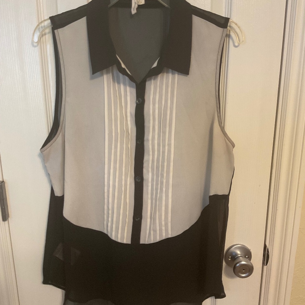 BCBGeneration Black and Cream Sheer Tuxedo Top - Size Large
